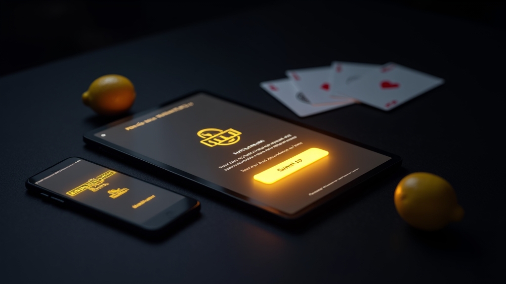 Casino registration form on tablet and phone in a moody setting