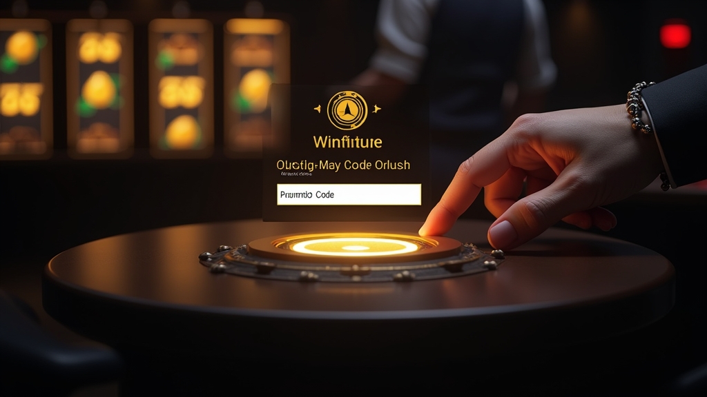Promo code entry form glowing in a dark casino cashier scene