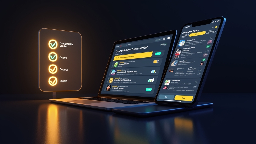 Phone and tablet showing casino app compatibility and update checks
